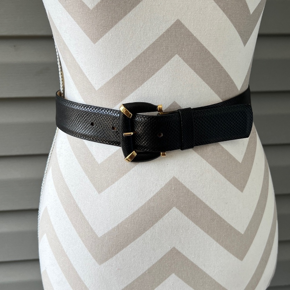 Vintage EMMANUEL Reptile Leather Women’s Belt With Gold Hardware Sz S